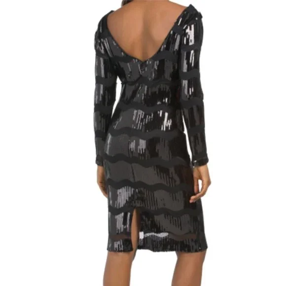 New NANETTE NANETTE LEPORE Wavy Sequin Striped Long Sleeve Dress size 8 Navy - Picture 5 of 6